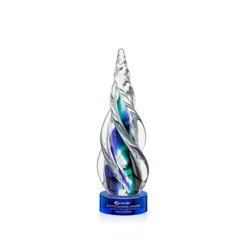 Recognition Awards - Glass Awards - Art Glass Awards - Alderon on Stanrich Base - Blue