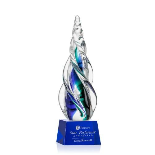 Recognition Awards - Glass Awards - Art Glass Awards - Alderon on Robson Base - Blue