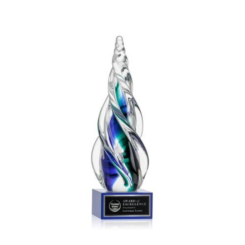 Recognition Awards - Glass Awards - Art Glass Awards - Alderon on Hancock Base - Blue
