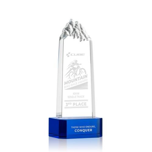 Recognition Awards - Crystal Awards - Himalayas Tower Award on Base - Blue