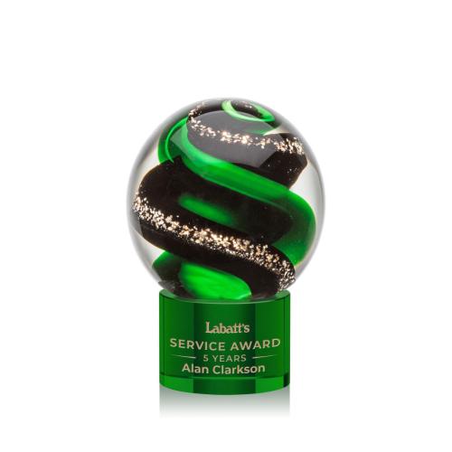 Recognition Awards - Glass Awards - Art Glass Awards - Zodiac Award on Marvel Base - Green