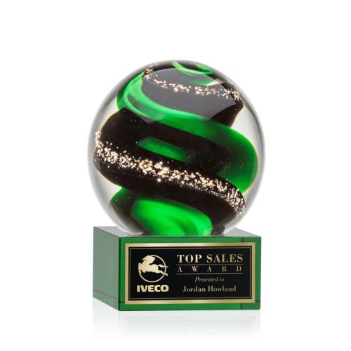 Recognition Awards - Glass Awards - Art Glass Awards - Zodiac Award on Hancock Base - Green