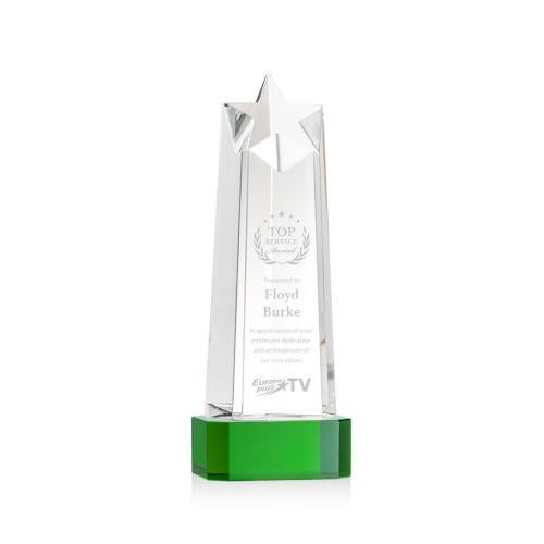 Recognition Awards - Crystal Awards - Delaware Star on Base - Green