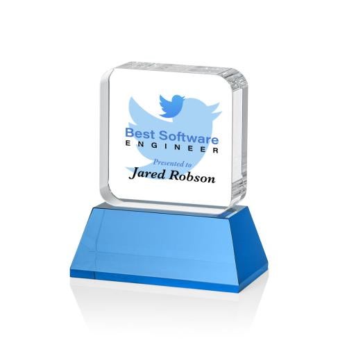 Recognition Awards - Crystal Awards - Flamborough VividPrint™ Award on Base - Sky Blue