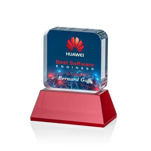 Recognition Awards - Crystal Awards - Flamborough VividPrint™ Award on Base - Red