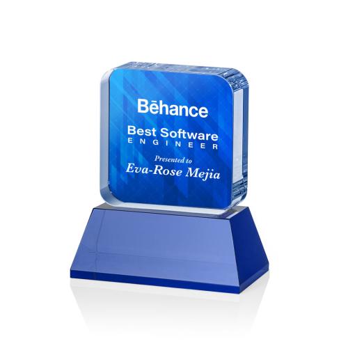 Recognition Awards - Crystal Awards - Flamborough VividPrint™ Award on Base - Blue