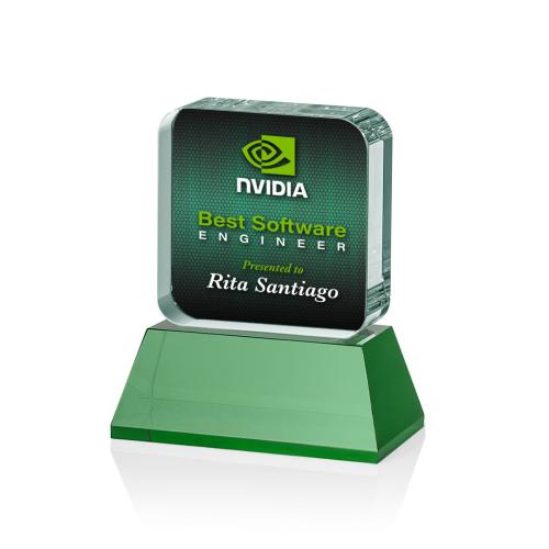 Recognition Awards - Crystal Awards - Flamborough VividPrint™ Award on Base - Green