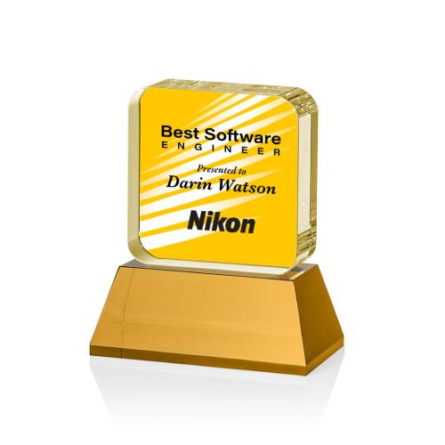 Recognition Awards - Crystal Awards - Flamborough VividPrint™ Award on Base - Amber