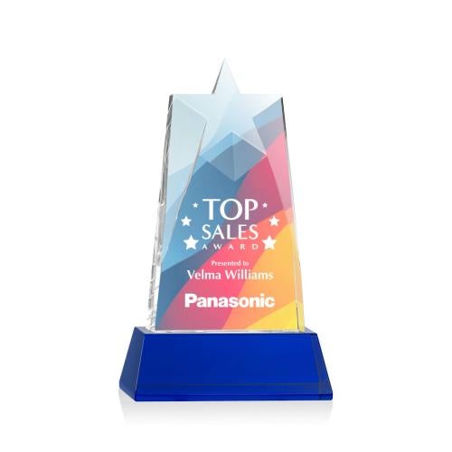 Recognition Awards - Crystal Awards - Millington Star VividPrint™ Award on Base - Blue