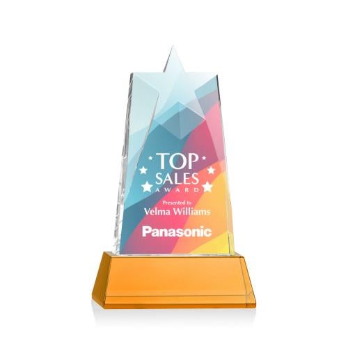 Recognition Awards - Crystal Awards - Millington Star VividPrint™ Award on Base - Amber