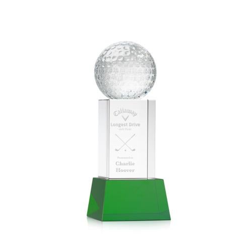 Recognition Awards - Crystal Awards - Golf Ball Award on Belcroft Base - Green