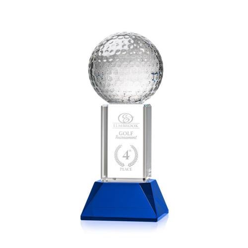 Recognition Awards - Crystal Awards - Golf Ball Award on Stowe Base - Blue