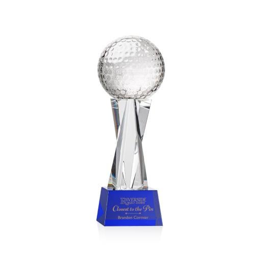 Recognition Awards - Crystal Awards - Golf Ball Award on Grafton Base - Blue