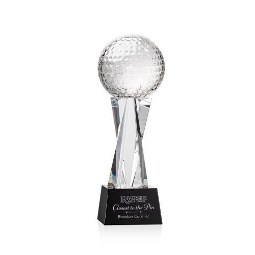 Recognition Awards - Crystal Awards - Golf Ball Award on Grafton Base - Black