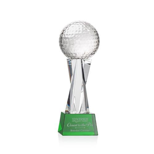 Recognition Awards - Crystal Awards - Golf Ball Award on Grafton Base - Green