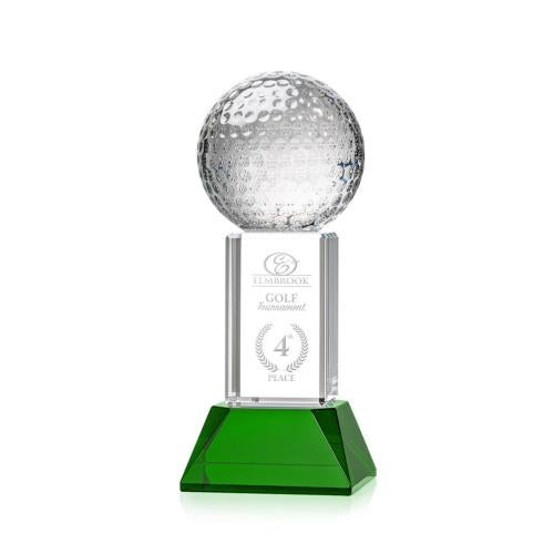 Recognition Awards - Crystal Awards - Golf Ball Award on Stowe Base - Green
