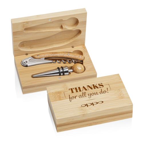 Corporate Gifts - Barware - Wine & Champagne - Wine Accessories - Bamboo Wine Accessory Set