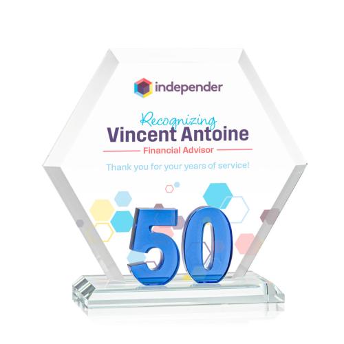 Recognition Awards - Crystal Awards - Riviera Anniversary VividPrint™ Award No 50 - Blue