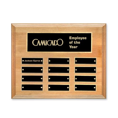 Recognition Awards - Shop by Recipient - Employee of the Month - Erindate (Horiz) Perpetual Plaque - Red Alder/Gold