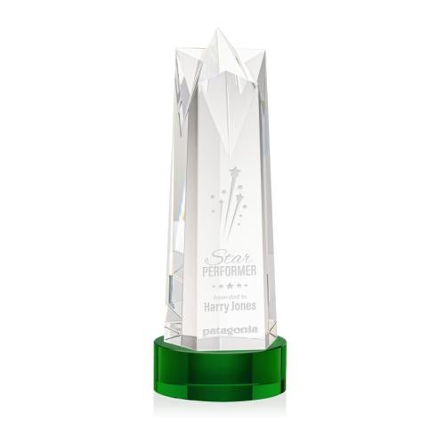 Recognition Awards - Crystal Awards - Ellesmere Star on Stanrich Base - Green