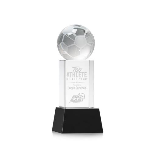 Recognition Awards - Crystal Awards - Soccer Ball Award on Belcroft Base - Black