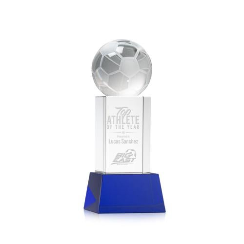 Recognition Awards - Crystal Awards - Soccer Ball Award on Belcroft Base - Blue