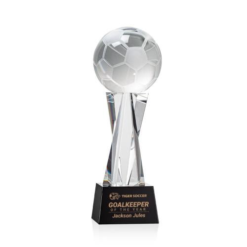 Recognition Awards - Crystal Awards - Soccer Ball Award on Grafton Base - Black