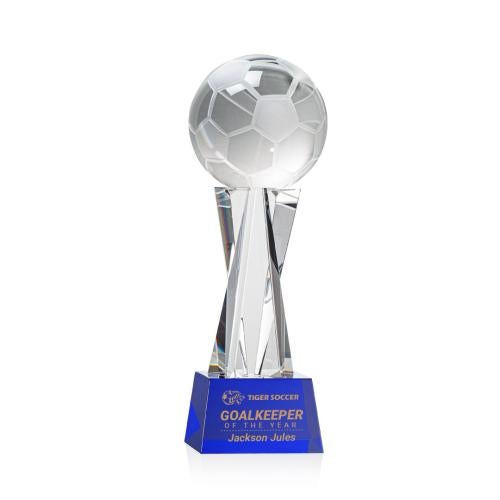 Recognition Awards - Crystal Awards - Soccer Ball Award on Grafton Base - Blue