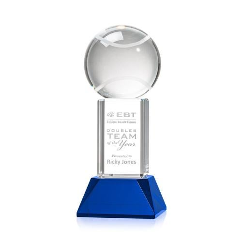Recognition Awards - Crystal Awards - Tennis Ball Award on Stowe Base - Blue