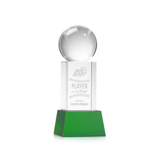 Recognition Awards - Crystal Awards - Baseball Award on Belcroft Base - Green