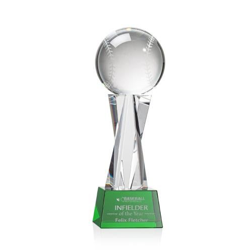 Recognition Awards - Crystal Awards - Baseball Award on Grafton Base - Green