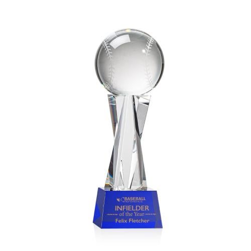 Recognition Awards - Crystal Awards - Baseball Award on Grafton Base - Blue