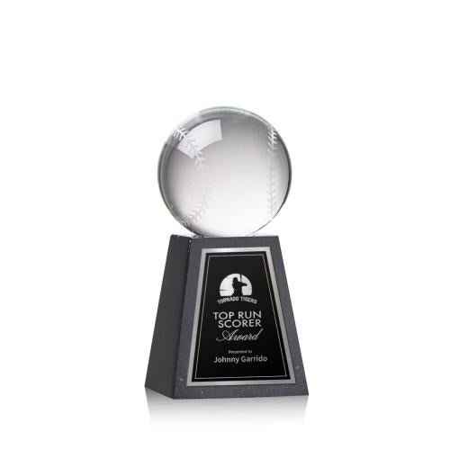 Recognition Awards - Crystal Awards - Baseball Award on Tall Marble Base
