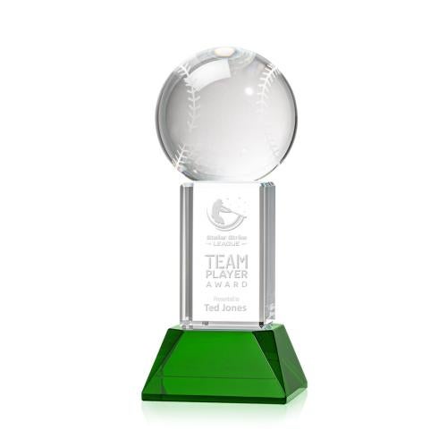 Recognition Awards - Crystal Awards - Baseball Award on Stowe Base - Green