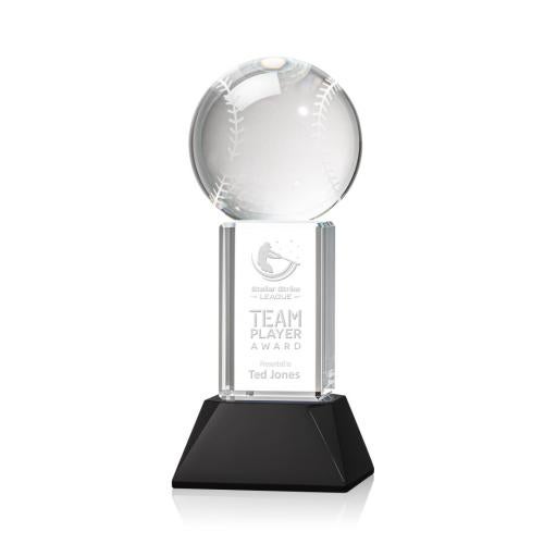 Recognition Awards - Crystal Awards - Baseball Award on Stowe Base - Black