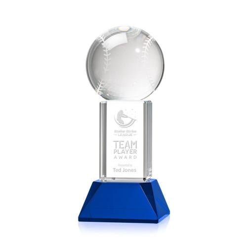 Recognition Awards - Crystal Awards - Baseball Award on Stowe Base - Blue