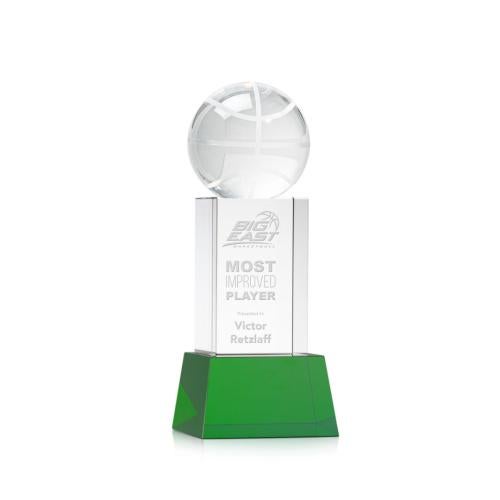 Recognition Awards - Crystal Awards - Basketball Award on Belcroft Base - Green