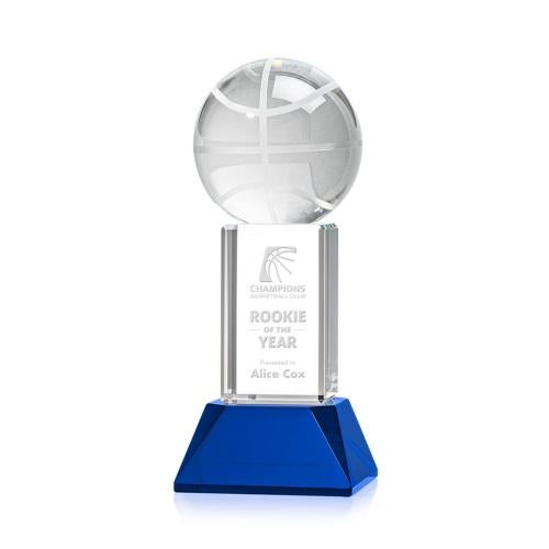 Recognition Awards - Crystal Awards - Basketball Award on Stowe Base - Blue