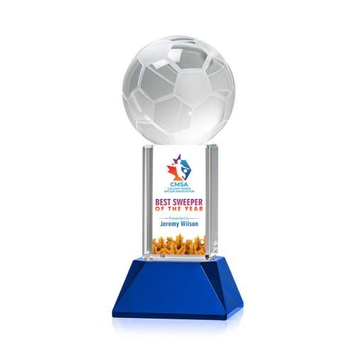 Recognition Awards - Crystal Awards - Soccer Ball VividPrint™ Award on Stowe - Blue