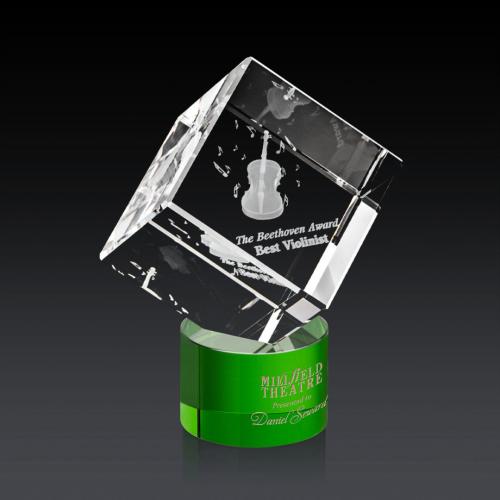 Recognition Awards - Crystal Awards - Burrill 3D Award on Marvel Base - Green