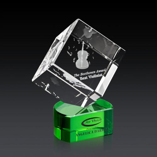 Recognition Awards - Crystal Awards - Burrill 3D Award on Paragon Base - Green
