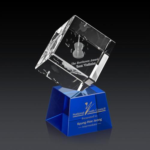 Recognition Awards - Crystal Awards - Burrill 3D Award on Robson Base - Blue