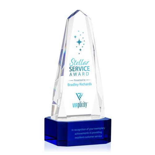 Recognition Awards - Crystal Awards - Geneva VividPrint™ Award on Base - Blue