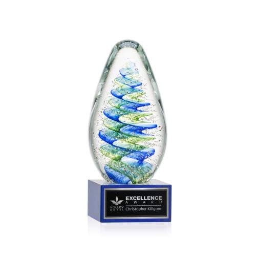 Recognition Awards - Glass Awards - Art Glass Awards - Jezebel Award on Hancock Base - Blue