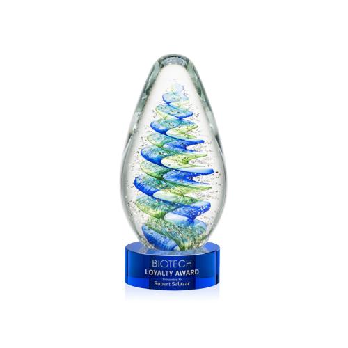 Recognition Awards - Glass Awards - Art Glass Awards - Jezebel Award on Stanrich Base - Blue