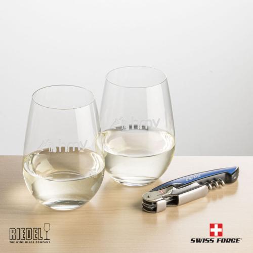 Corporate Gifts - Barware - Glasses Sets - Swiss Force® Opener & RIEDEL Stemless Wine