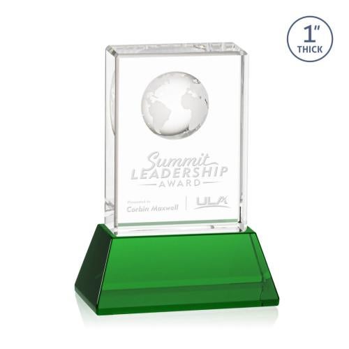 Recognition Awards - Crystal Awards - Ambassador Globe Award on Base - Green