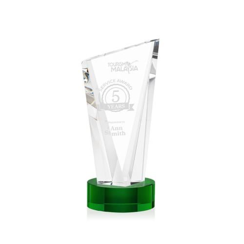 Recognition Awards - Crystal Awards - Plymouth Award on Stanrich Base - Green