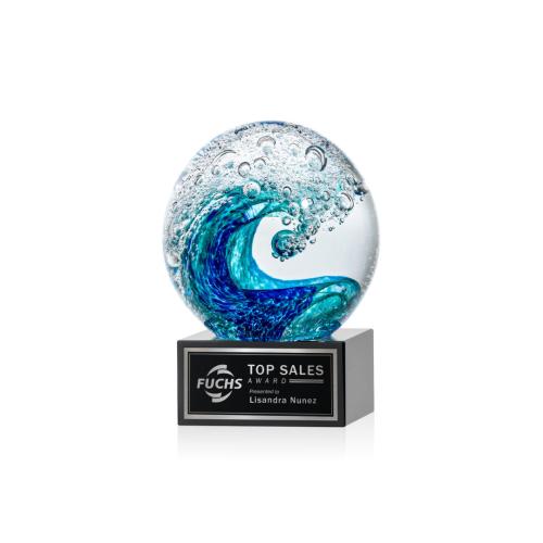 Recognition Awards - Glass Awards - Art Glass Awards - Surfside Award on Hancock Base - Black