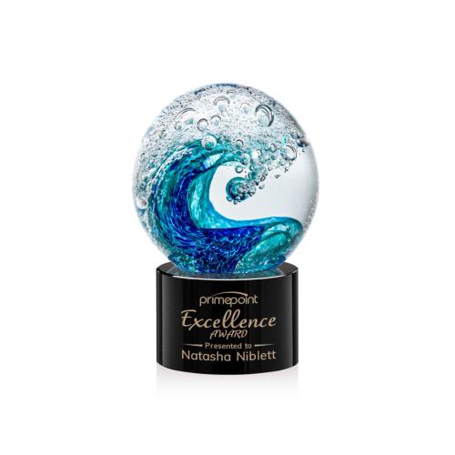 Recognition Awards - Glass Awards - Art Glass Awards - Surfside Award on Marvel Base - Black
